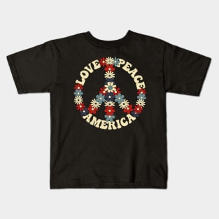 Peace Sign Love Peace America 70s Hippie Patriotic Kids T-Shirt